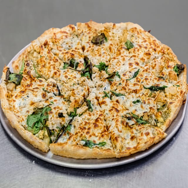 Chicken and Spinach Pizza.