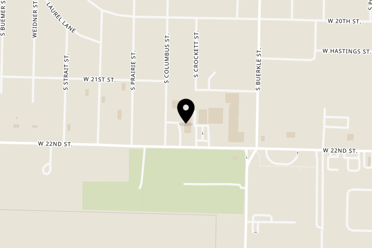 Map showing the location of Larry's Pizza Stuttgart on 806 W 22nd St in Stuttgart