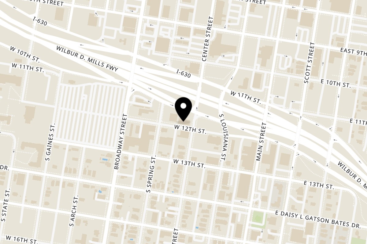 Map showing the location of Larry's Pizza Little Rock Downtown on 1122 Center St in Little Rock