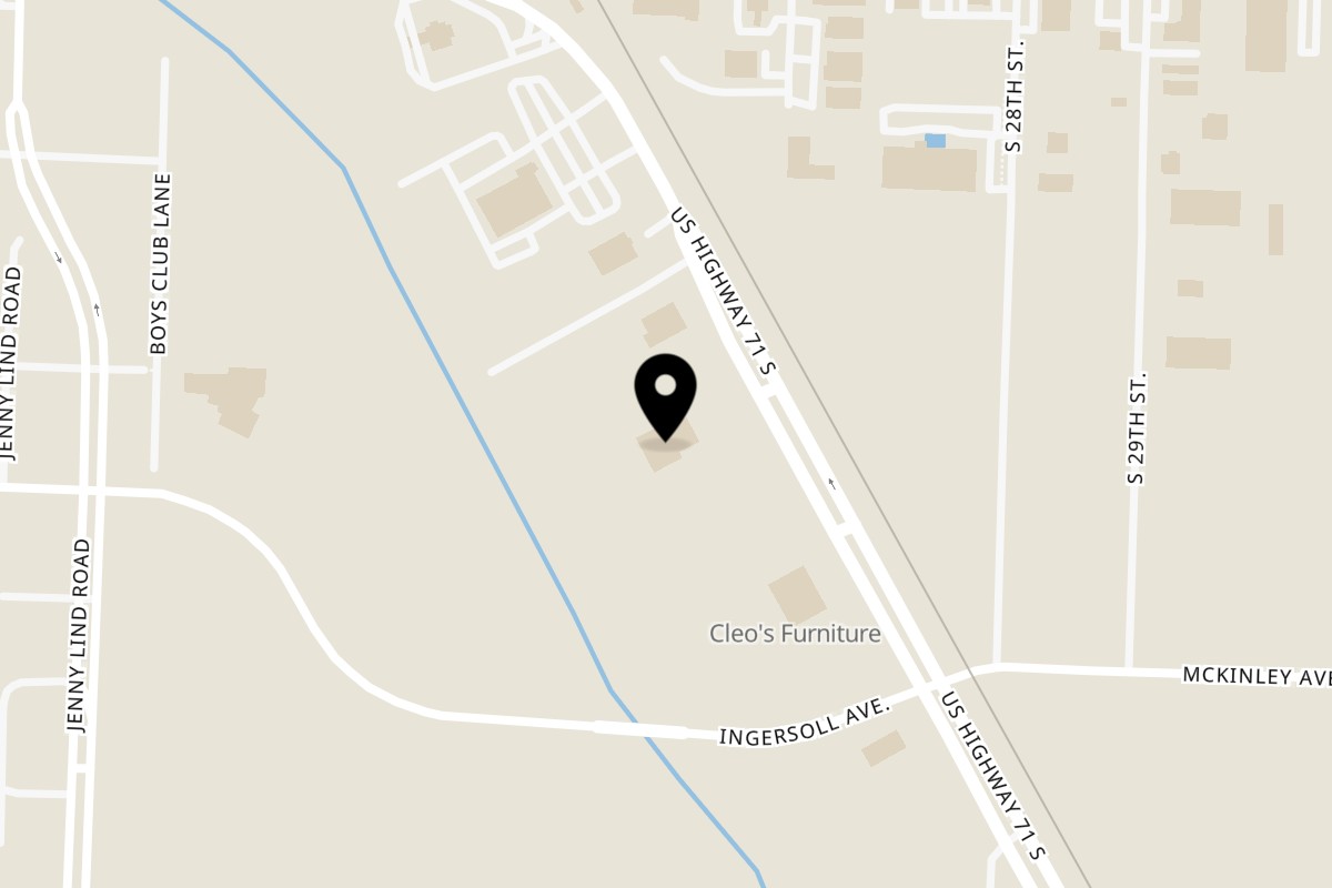 Map showing the location of Larry's Pizza Fort Smith on 6400 Highway 71 S in Fort Smith